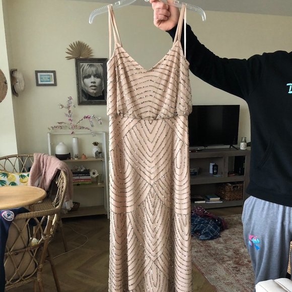 adrianna papell art deco beaded blouson dress with halter neckline Adrianna Papell Art Deco Beaded Blouson Dress With Halter Neckline 20